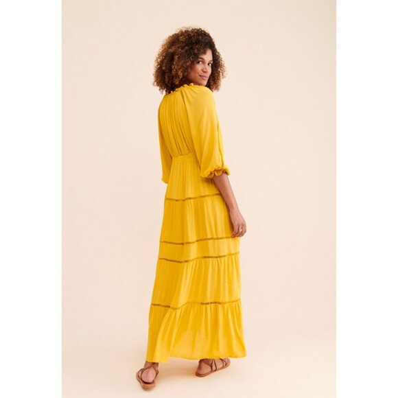 Anthropologie En Elly Sunset Tiered Golden Yellow Maxi Dress S - Picture 3 of 10